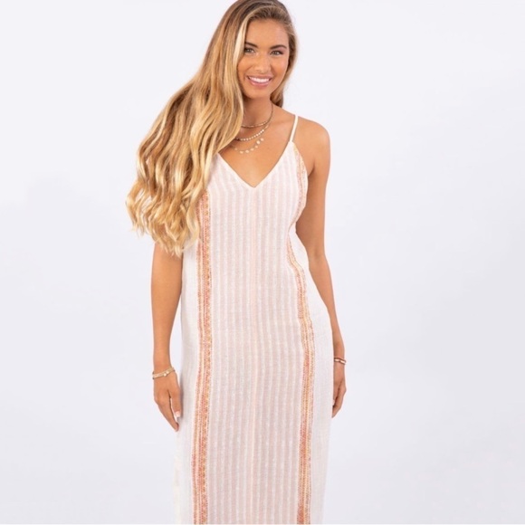 NWT Ripcurl Baja Striped Sleeveless Midi Dress in Bone - Picture 1 of 7